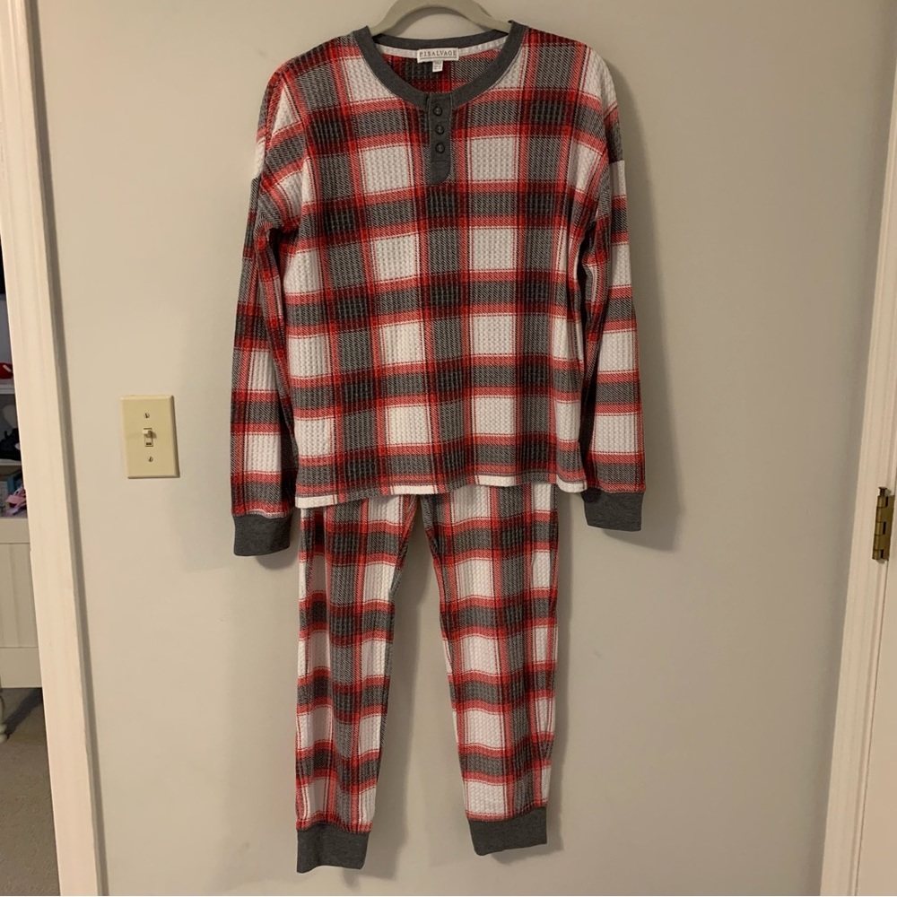 PJ Salvage Plaid Waffle Knit Ski Jammie Pajama Set
